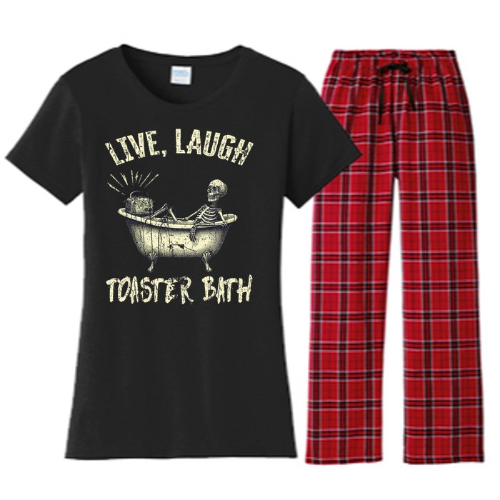 Live Laugh Toaster Bath Skeleton Bathroom Women's Flannel Pajama Set