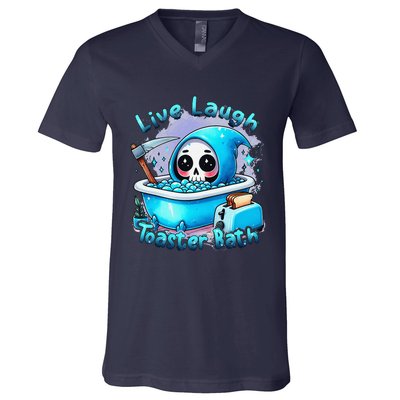 Live Laugh Toaster Bath Skull Halloween V-Neck T-Shirt