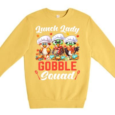 Lunch Lady Thanksgiving Funny Lunch Lady Gobble Squad Premium Crewneck Sweatshirt