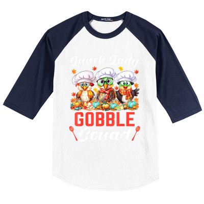 Lunch Lady Thanksgiving Funny Lunch Lady Gobble Squad Baseball Sleeve Shirt