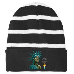 Lady Liberty Today We Weep Tomorrow We Rise For The Usa Striped Beanie with Solid Band