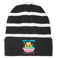 Live Laugh Toaster Bath Striped Beanie with Solid Band