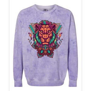 Leo Lion Tribal Colorblast Crewneck Sweatshirt