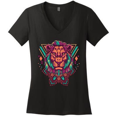 Leo Lion Tribal Women's V-Neck T-Shirt