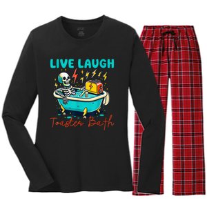 Live Laugh Toaster Bath Skeleton Women's Long Sleeve Flannel Pajama Set 