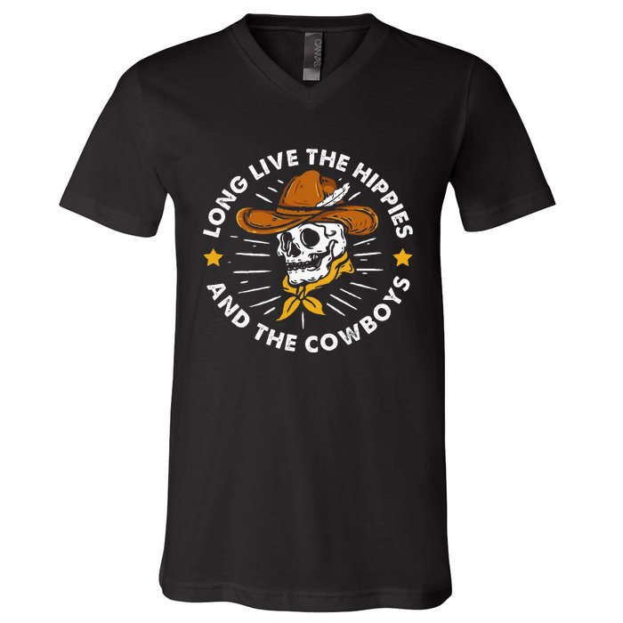 Long Live The Hippies And The Cowboys V-Neck T-Shirt