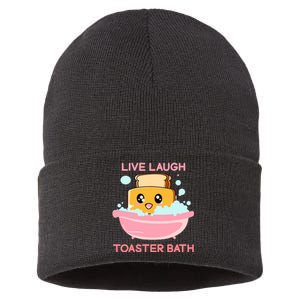 Live Laugh Toaster Bath Funny Saying Sustainable Knit Beanie