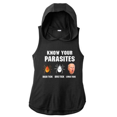 Lunatic Luna Tick Know Your Parasites Anti Joe Biden 2024 Ladies PosiCharge Tri-Blend Wicking Draft Hoodie Tank