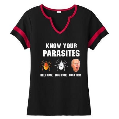 Lunatic Luna Tick Know Your Parasites Anti Joe Biden 2024 Ladies Halftime Notch Neck Tee