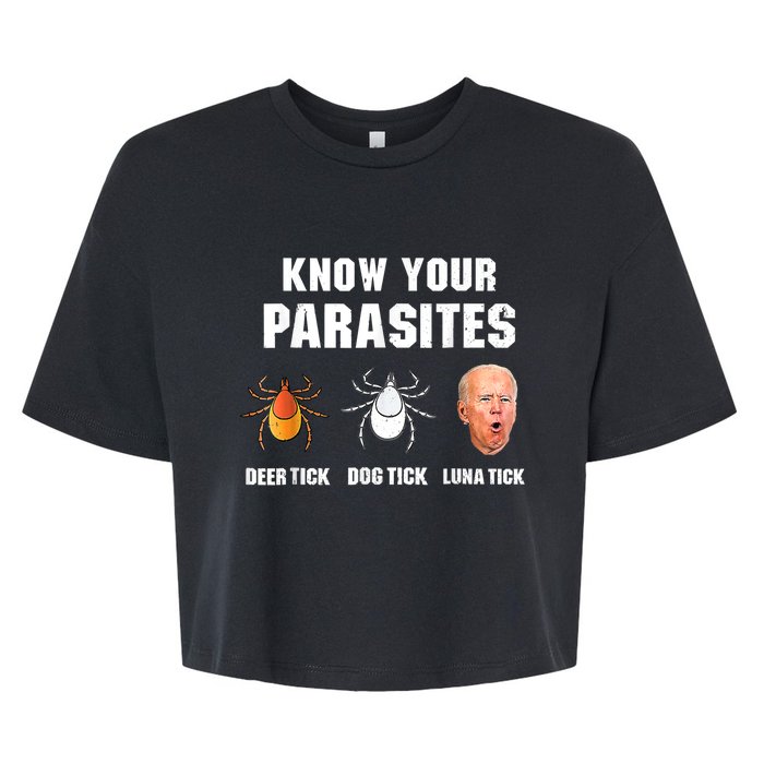 Lunatic Luna Tick Know Your Parasites Anti Joe Biden 2024 Bella+Canvas Jersey Crop Tee