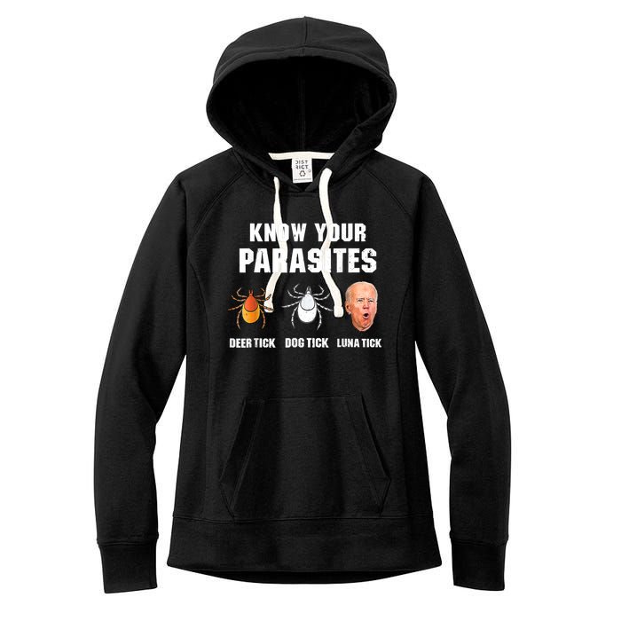 Lunatic Luna Tick Know Your Parasites Anti Joe Biden 2024 Women's Fleece Hoodie