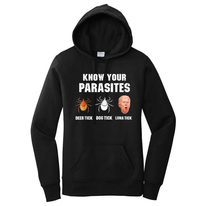 Lunatic Luna Tick Know Your Parasites Anti Joe Biden 2024 Women's Pullover Hoodie