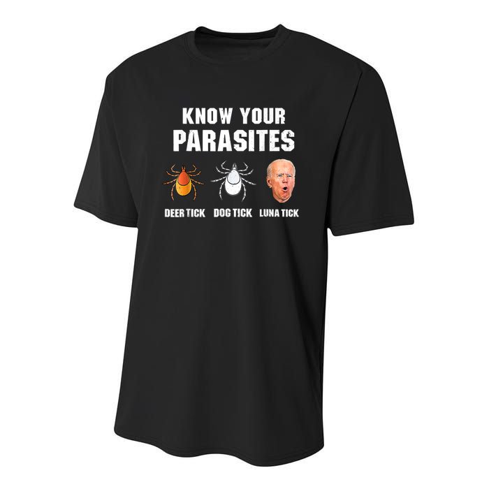 Lunatic Luna Tick Know Your Parasites Anti Joe Biden 2024 Youth Performance Sprint T-Shirt