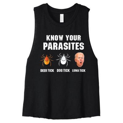 Lunatic Luna Tick Know Your Parasites Anti Joe Biden 2024 Women's Racerback Cropped Tank