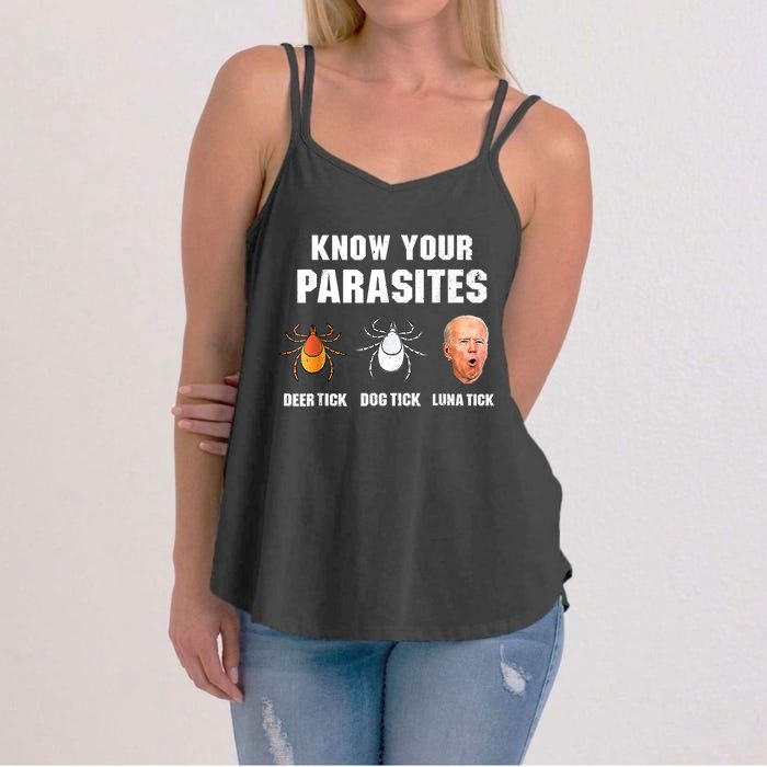 Lunatic Luna Tick Know Your Parasites Anti Joe Biden 2024 Women's Strappy Tank