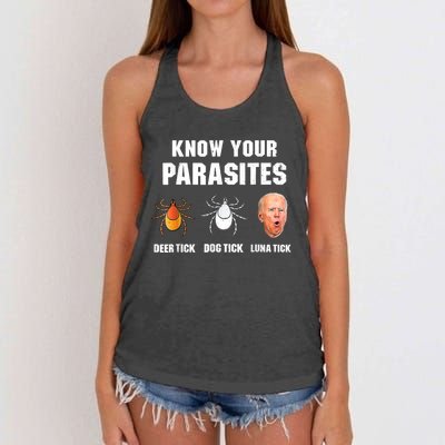 Lunatic Luna Tick Know Your Parasites Anti Joe Biden 2024 Women's Knotted Racerback Tank