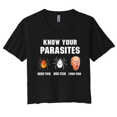 Lunatic Luna Tick Know Your Parasites Anti Joe Biden 2024 Women's Crop Top Tee