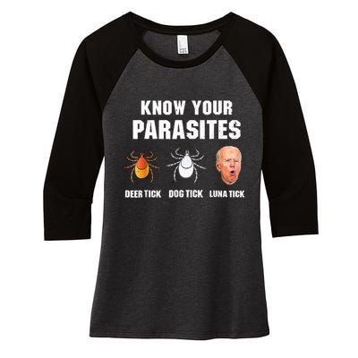 Lunatic Luna Tick Know Your Parasites Anti Joe Biden 2024 Women's Tri-Blend 3/4-Sleeve Raglan Shirt