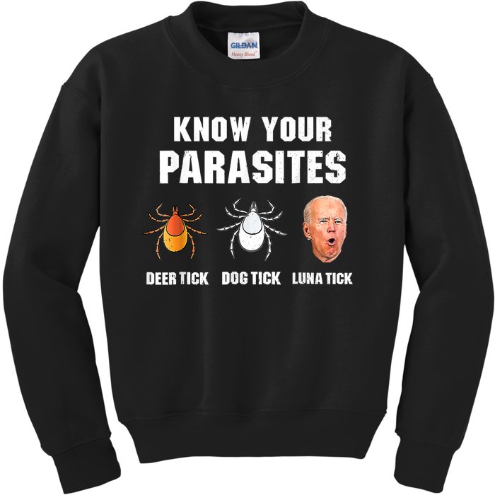 Lunatic Luna Tick Know Your Parasites Anti Joe Biden 2024 Kids Sweatshirt