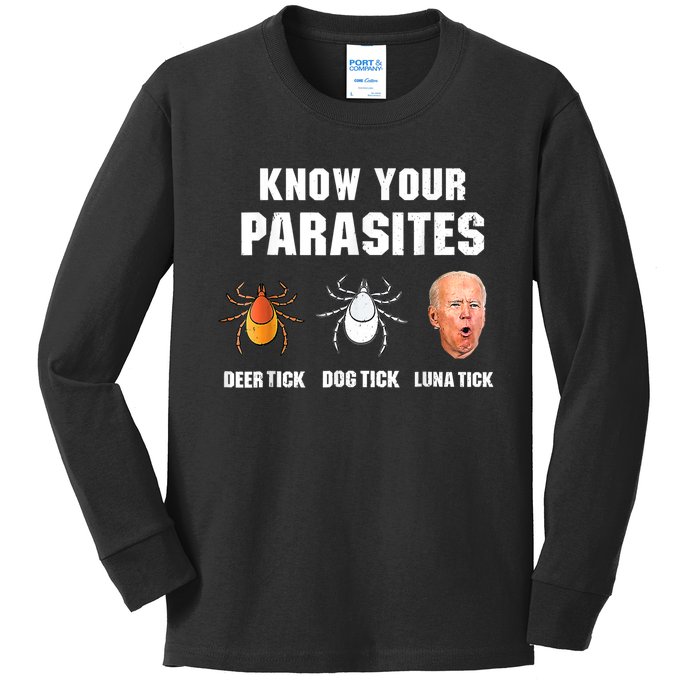 Lunatic Luna Tick Know Your Parasites Anti Joe Biden 2024 Kids Long Sleeve Shirt