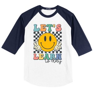 LetS Learn Today Smile Face Back To School For Teacher Baseball Sleeve Shirt