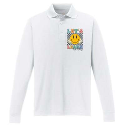 LetS Learn Today Smile Face Back To School For Teacher Performance Long Sleeve Polo