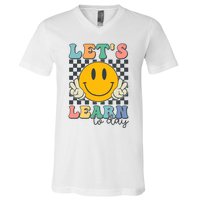 LetS Learn Today Smile Face Back To School For Teacher V-Neck T-Shirt