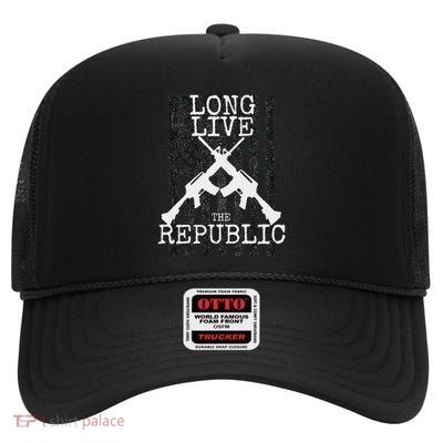 Long Live The Republic Us Flag Patriotic American High Crown Mesh Back Trucker Hat