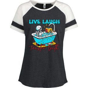 Live Laugh Toaster Bath Skeleton Enza Ladies Jersey Colorblock Tee