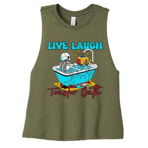 Live Laugh Toaster Bath Skeleton Women's Racerback Cropped Tank