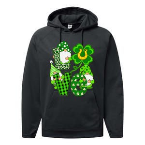 Leopard Love Three Gnomes Lucky Shamrock St Patrick's Day Performance Fleece Hoodie