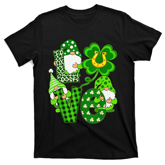 Leopard Love Three Gnomes Lucky Shamrock St Patrick's Day T-Shirt