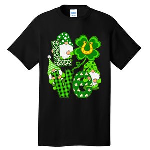 Leopard Love Three Gnomes Lucky Shamrock St Patrick's Day Tall T-Shirt