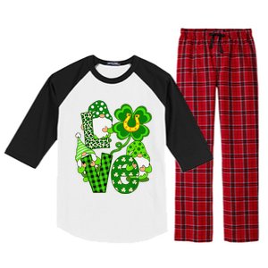 Leopard Love Three Gnomes Lucky Shamrock St Patrick's Day Raglan Sleeve Pajama Set