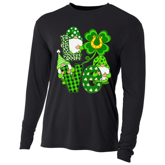 Leopard Love Three Gnomes Lucky Shamrock St Patrick's Day Cooling Performance Long Sleeve Crew