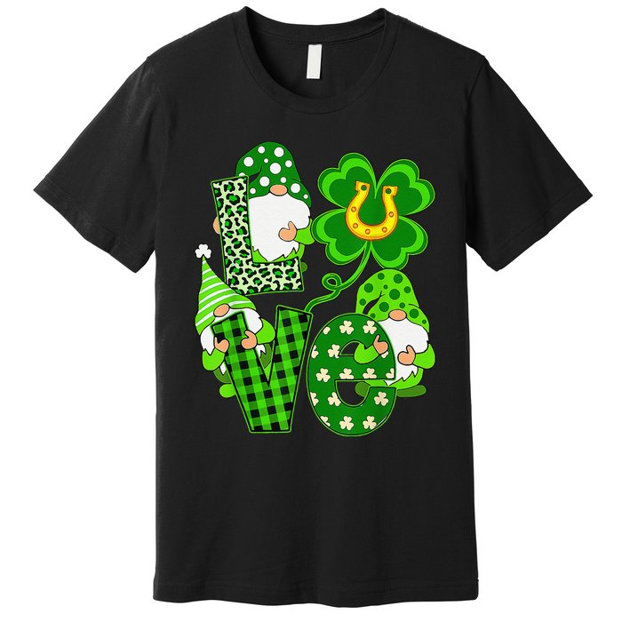 Leopard Love Three Gnomes Lucky Shamrock St Patrick's Day Premium T-Shirt