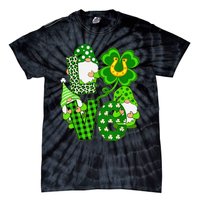 Leopard Love Three Gnomes Lucky Shamrock St Patrick's Day Tie-Dye T-Shirt