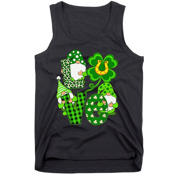 Leopard Love Three Gnomes Lucky Shamrock St Patrick's Day Tank Top