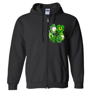 Leopard Love Three Gnomes Lucky Shamrock St Patrick's Day Full Zip Hoodie