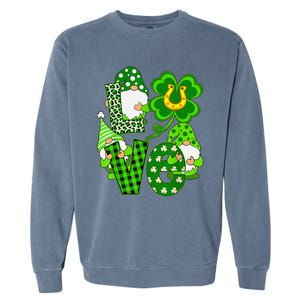 Leopard Love Three Gnomes Lucky Shamrock St Patrick's Day Garment-Dyed Sweatshirt