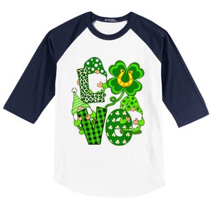 Leopard Love Three Gnomes Lucky Shamrock St Patrick's Day Baseball Sleeve Shirt