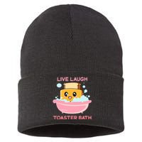 Live Laugh Toaster Bath Funny Saying Sustainable Knit Beanie