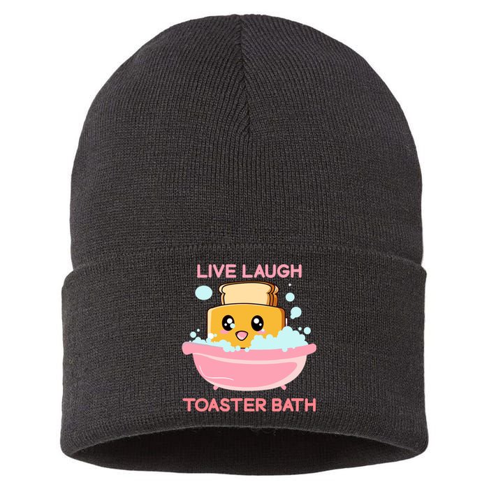 Live Laugh Toaster Bath Funny Saying Sustainable Knit Beanie