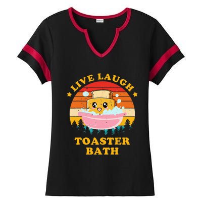 Live Laugh Toaster Bath Funny Saying Vintage Ladies Halftime Notch Neck Tee