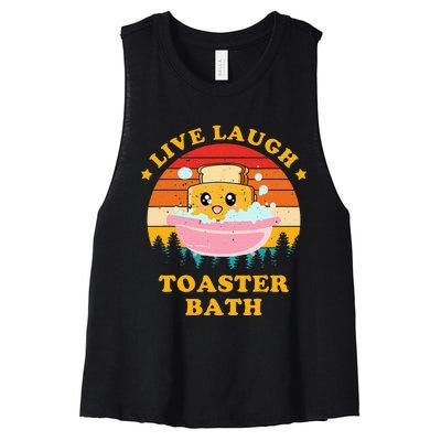 Live Laugh Toaster Bath Funny Saying Vintage Women's Racerback Cropped Tank