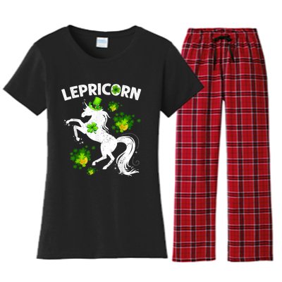 Lepricorn Leprechaun Unicorn St Patrick's Day Shamrock Women's Flannel Pajama Set