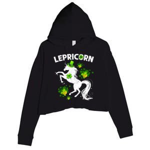 Lepricorn Leprechaun Unicorn St Patrick's Day Shamrock Crop Fleece Hoodie