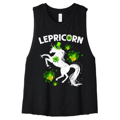 Lepricorn Leprechaun Unicorn St Patrick's Day Shamrock Women's Racerback Cropped Tank