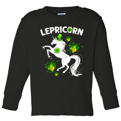 Lepricorn Leprechaun Unicorn St Patrick's Day Shamrock Toddler Long Sleeve Shirt