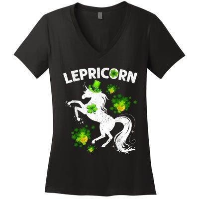 Lepricorn Leprechaun Unicorn St Patrick's Day Shamrock Women's V-Neck T-Shirt